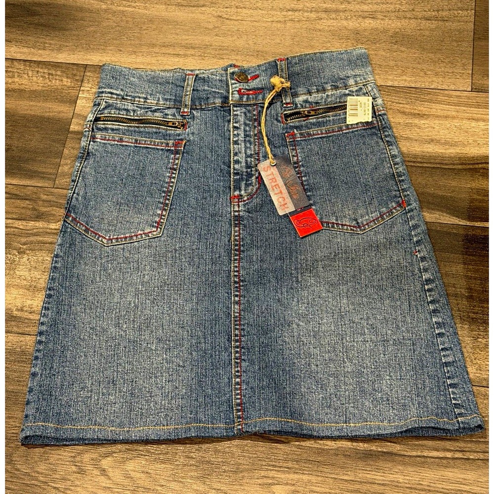 Out Jeans Denim Skirt Womens S NWT Y2K Nashville Western Rodeo Red Stitch Zip